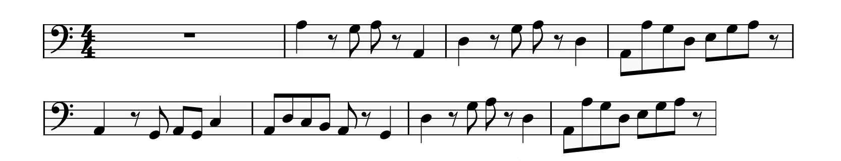 Sheet music showing the introductory bass riff